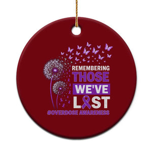Overdose Awareness Ceramic Ornament Remembering Those We Have Lost Dandelion Purple Ribbon Memorial