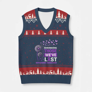Overdose Awareness V-Neck Knit Sweater Vest Remembering Those We Have Lost Dandelion Purple Ribbon Memorial