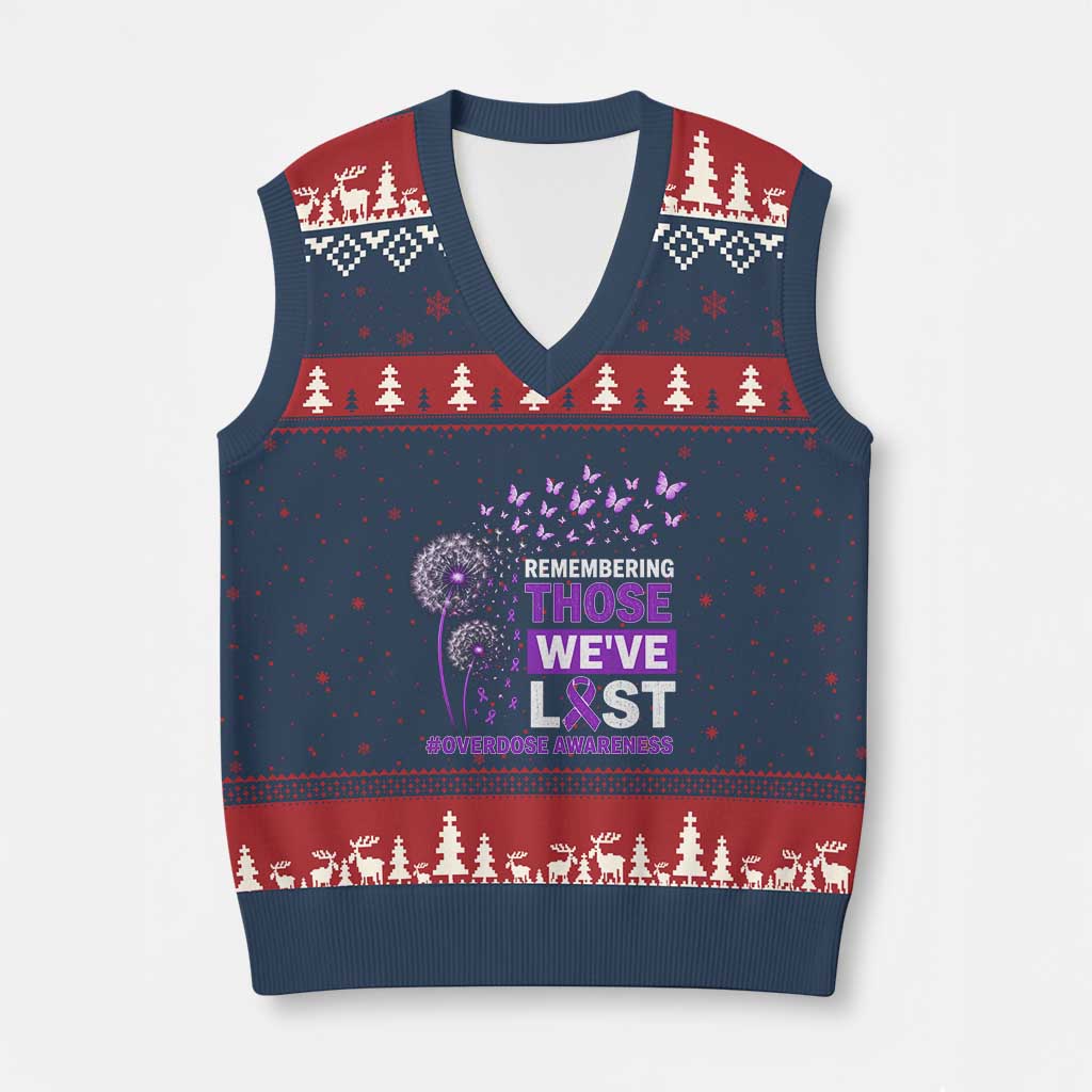 Overdose Awareness V-Neck Knit Sweater Vest Remembering Those We Have Lost Dandelion Purple Ribbon Memorial TS10 Navy Red Print Your Wear