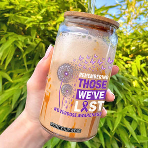 Overdose Awareness Glass Can Remembering Those We Have Lost Dandelion Purple Ribbon Memorial