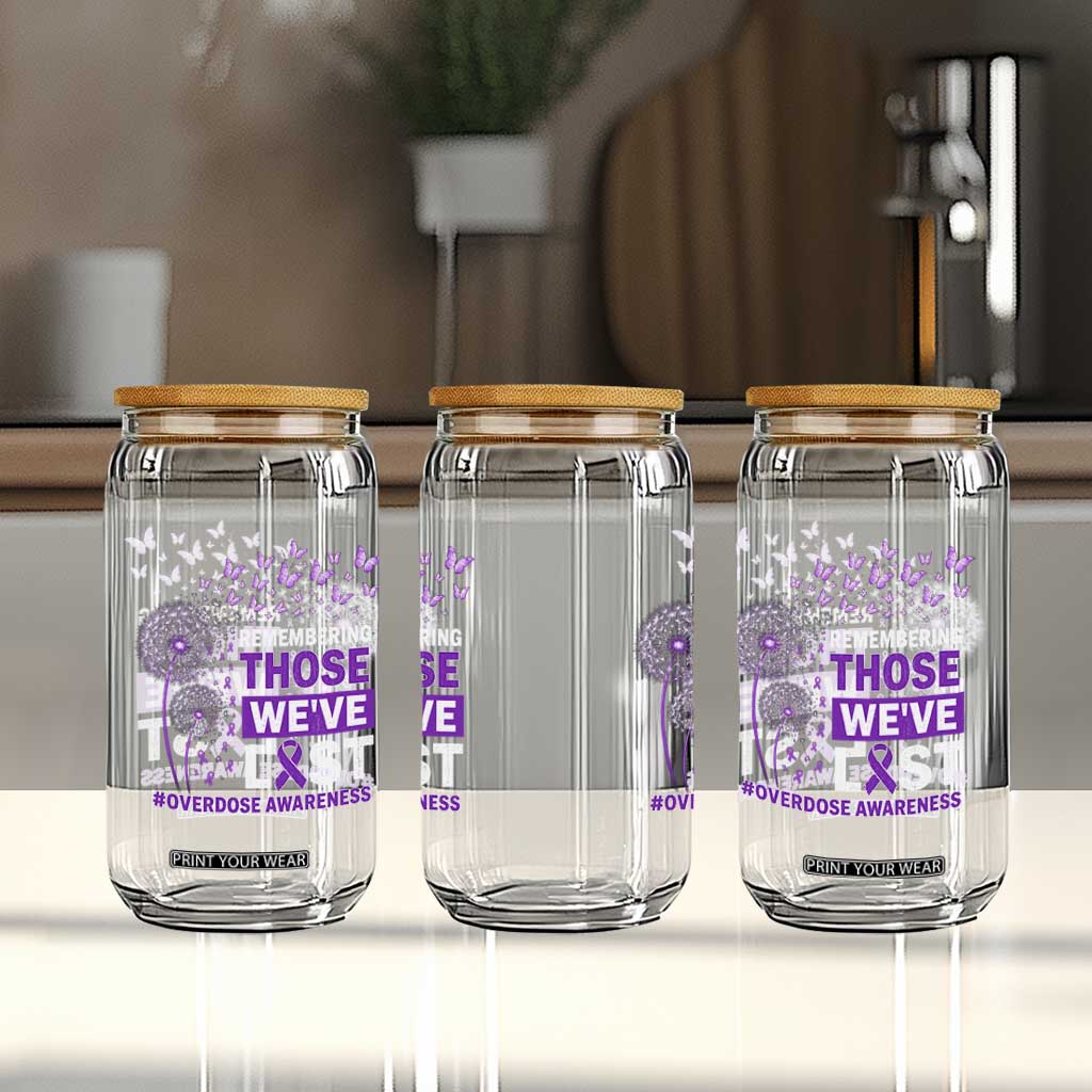 Overdose Awareness Glass Can Remembering Those We Have Lost Dandelion Purple Ribbon Memorial