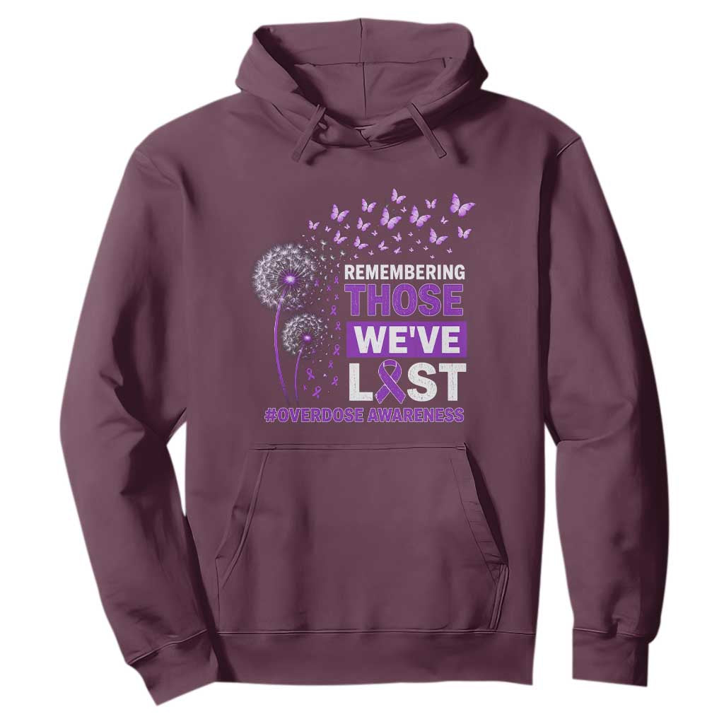Overdose Awareness Hoodie Remembering Those We Have Lost Dandelion Purple Ribbon Memorial