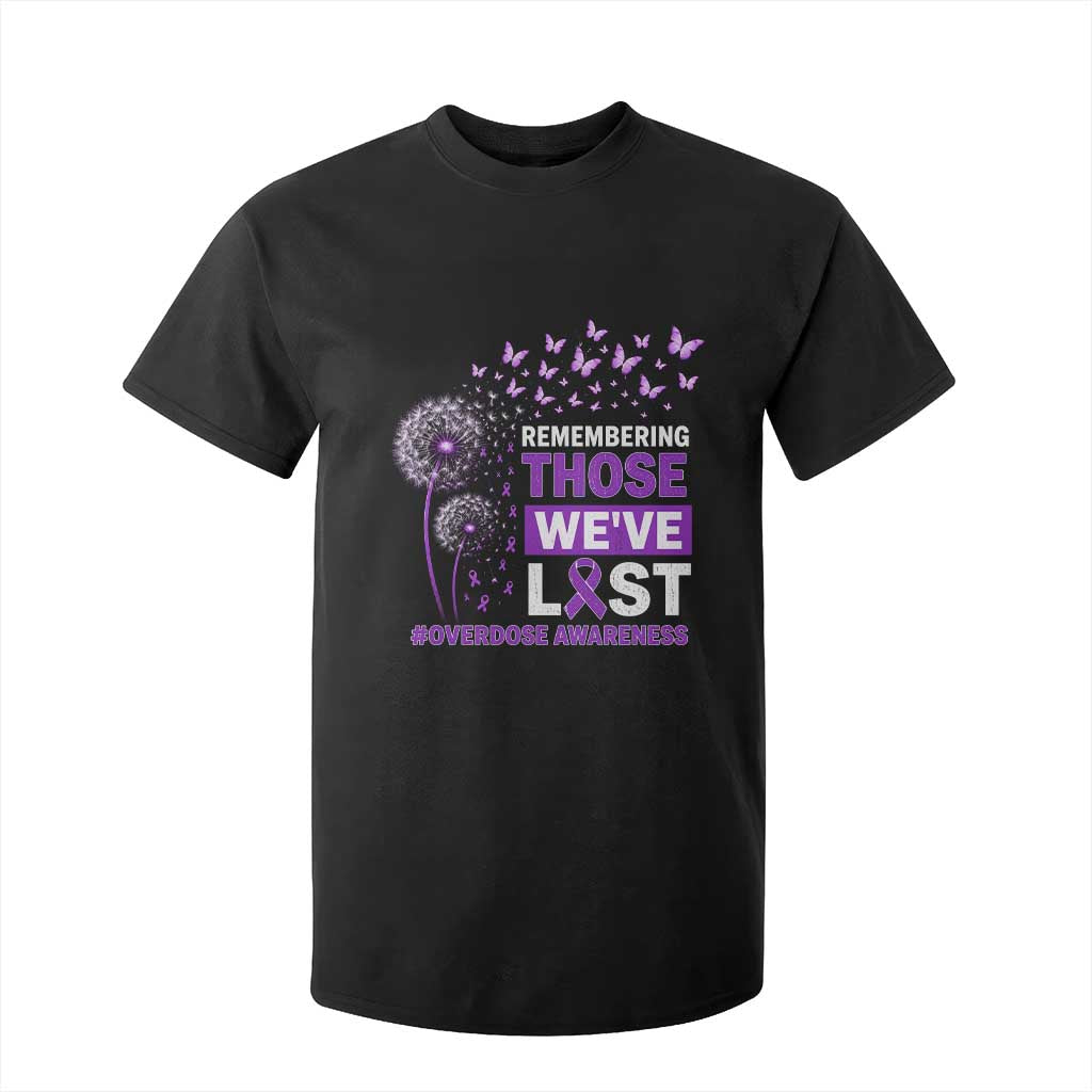 Overdose Awareness T Shirt For Kid Remembering Those We Have Lost Dandelion Purple Ribbon Memorial