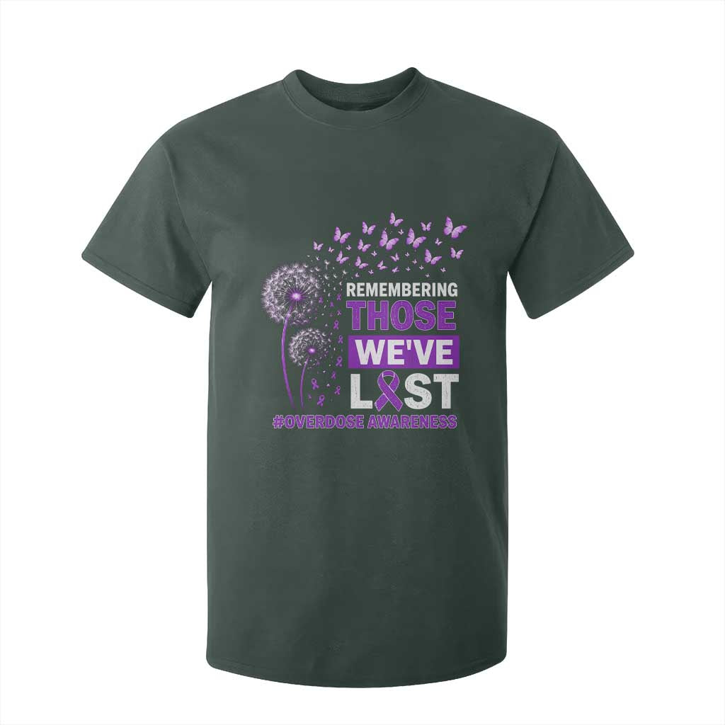 Overdose Awareness T Shirt For Kid Remembering Those We Have Lost Dandelion Purple Ribbon Memorial