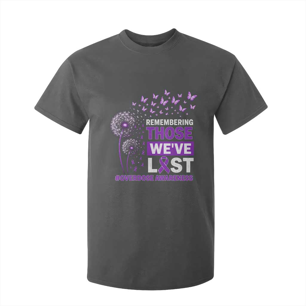 Overdose Awareness T Shirt For Kid Remembering Those We Have Lost Dandelion Purple Ribbon Memorial