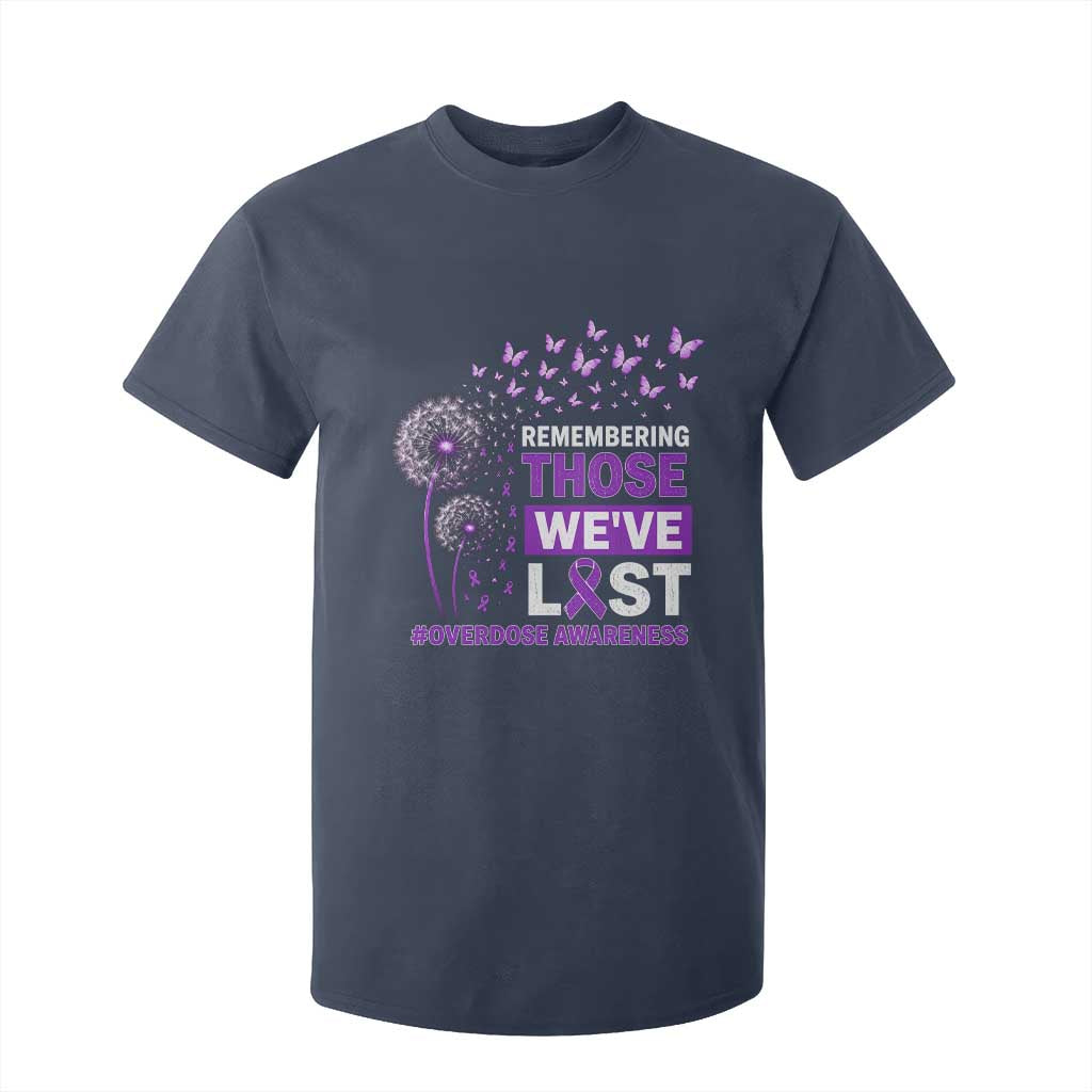 Overdose Awareness T Shirt For Kid Remembering Those We Have Lost Dandelion Purple Ribbon Memorial