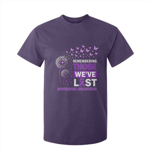 Overdose Awareness T Shirt For Kid Remembering Those We Have Lost Dandelion Purple Ribbon Memorial