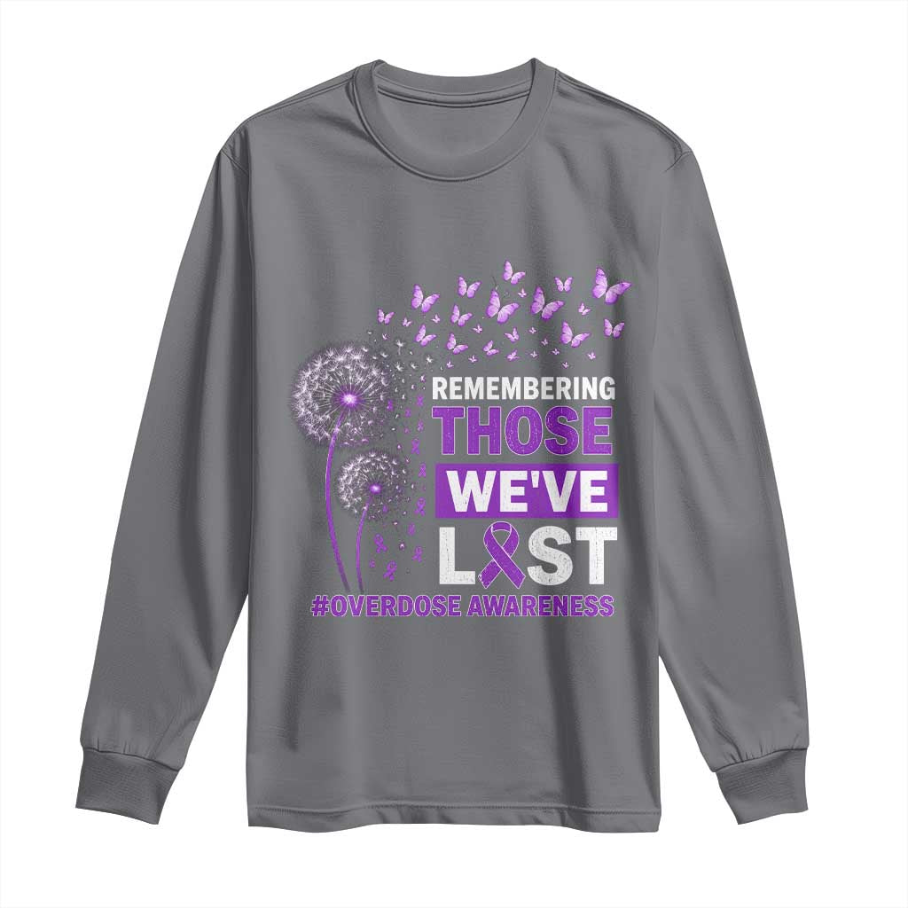 Overdose Awareness Long Sleeve Shirt Remembering Those We Have Lost Dandelion Purple Ribbon Memorial