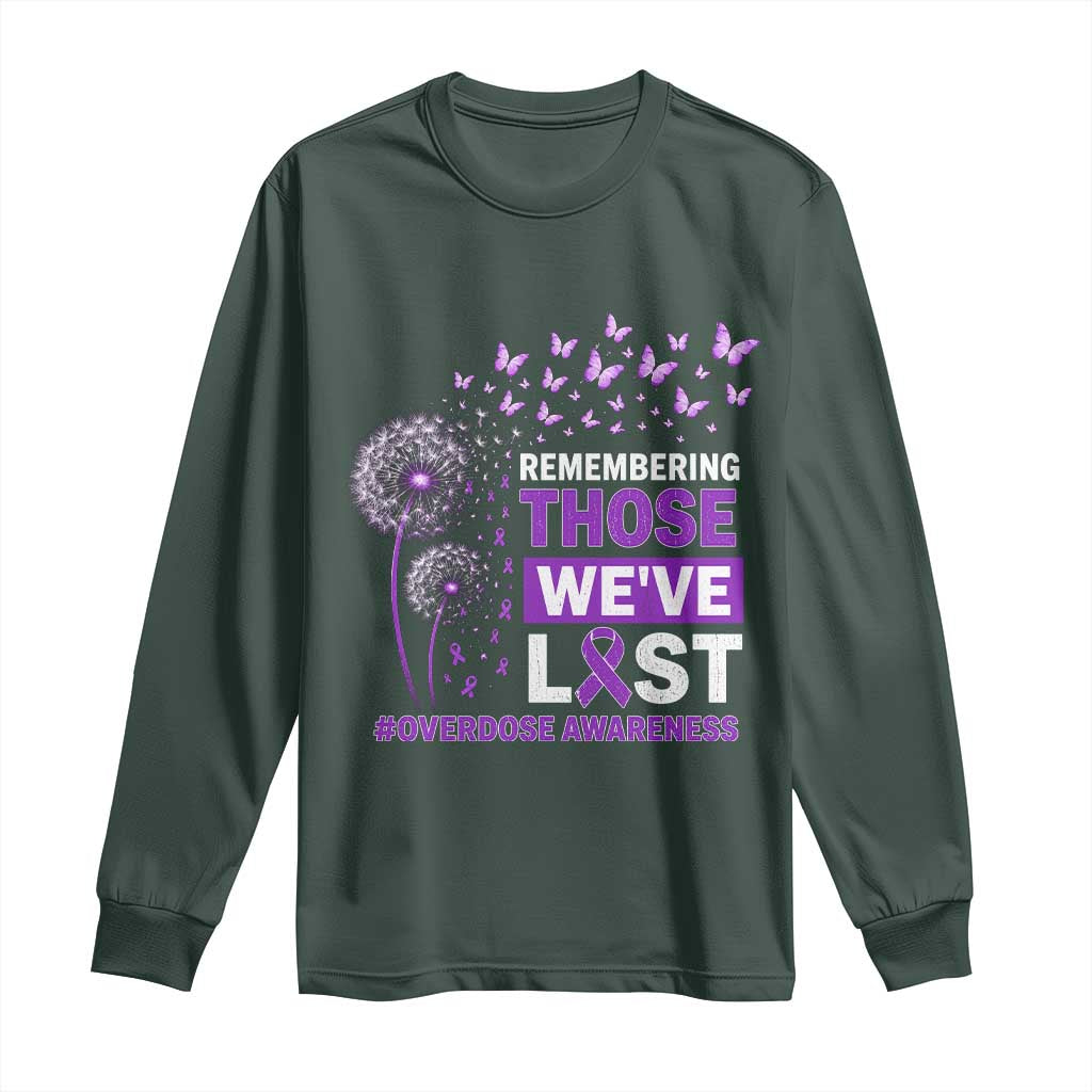 Overdose Awareness Long Sleeve Shirt Remembering Those We Have Lost Dandelion Purple Ribbon Memorial