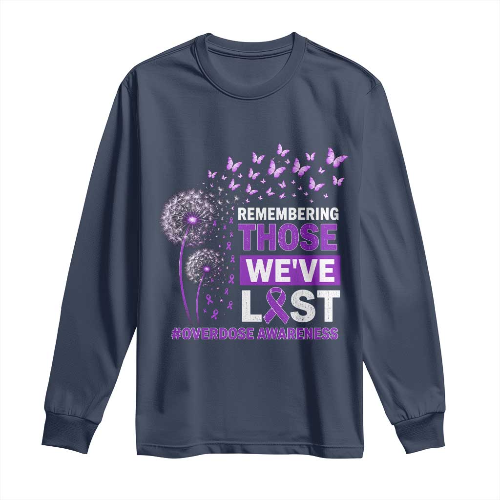 Overdose Awareness Long Sleeve Shirt Remembering Those We Have Lost Dandelion Purple Ribbon Memorial