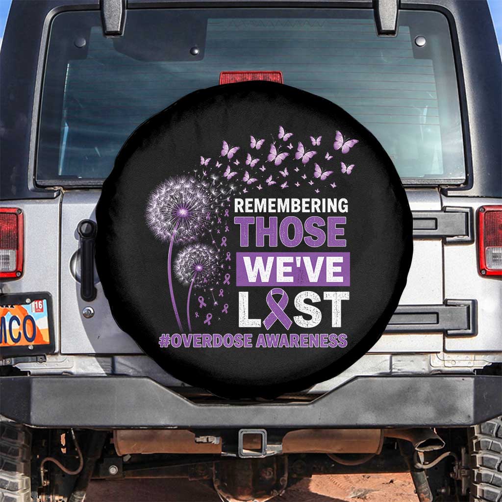 Overdose Awareness Spare Tire Cover Remembering Those We Have Lost Dandelion Purple Ribbon Memorial TS10 No hole Black Print Your Wear