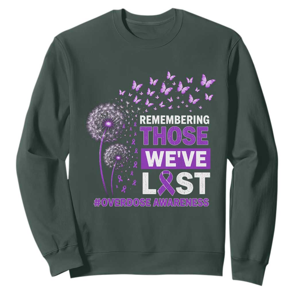 Overdose Awareness Sweatshirt Remembering Those We Have Lost Dandelion Purple Ribbon Memorial