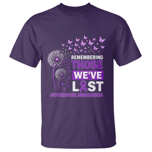 Overdose Awareness T Shirt Remembering Those We Have Lost Dandelion Purple Ribbon Memorial