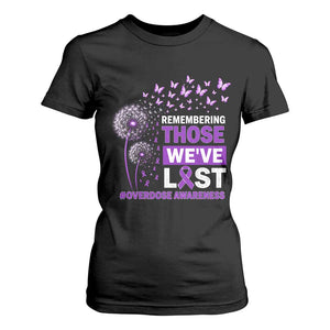 Overdose Awareness T Shirt For Women Remembering Those We Have Lost Dandelion Purple Ribbon Memorial