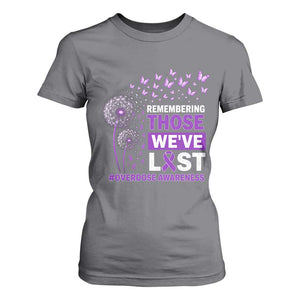 Overdose Awareness T Shirt For Women Remembering Those We Have Lost Dandelion Purple Ribbon Memorial