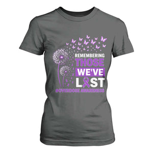 Overdose Awareness T Shirt For Women Remembering Those We Have Lost Dandelion Purple Ribbon Memorial