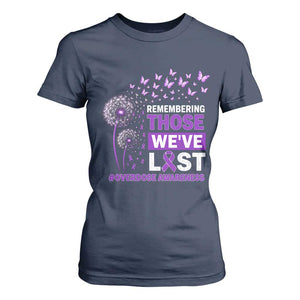 Overdose Awareness T Shirt For Women Remembering Those We Have Lost Dandelion Purple Ribbon Memorial