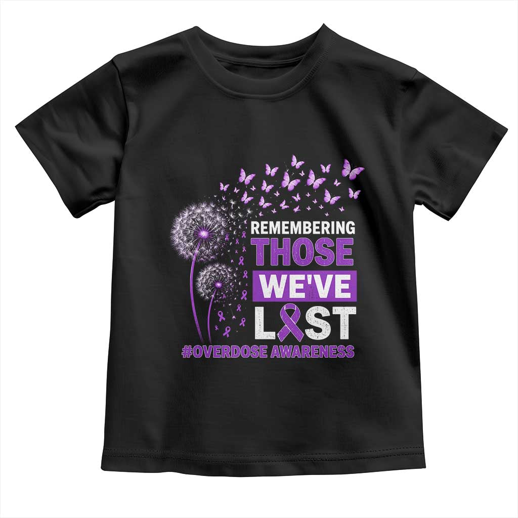 Overdose Awareness Toddler T Shirt Remembering Those We Have Lost Dandelion Purple Ribbon Memorial TS10 Black Print Your Wear