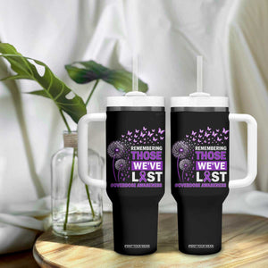 Overdose Awareness Tumbler With Handle Remembering Those We Have Lost Dandelion Purple Ribbon Memorial