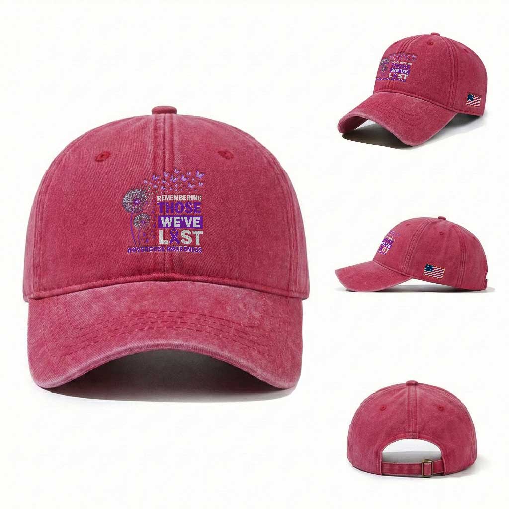 Overdose Awareness Washed Cotton Baseball Cap Remembering Those We Have Lost Dandelion Purple Ribbon Memorial