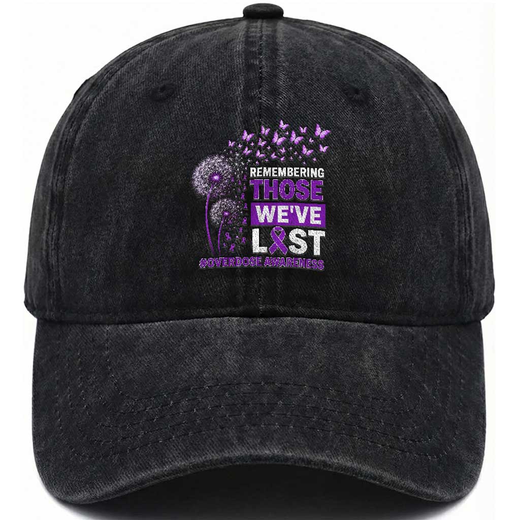 Overdose Awareness Washed Cotton Baseball Cap Remembering Those We Have Lost Dandelion Purple Ribbon Memorial TS10 Print Your Wear