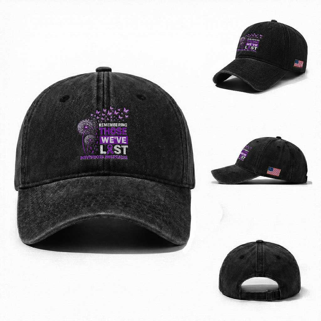 Overdose Awareness Washed Cotton Baseball Cap Remembering Those We Have Lost Dandelion Purple Ribbon Memorial