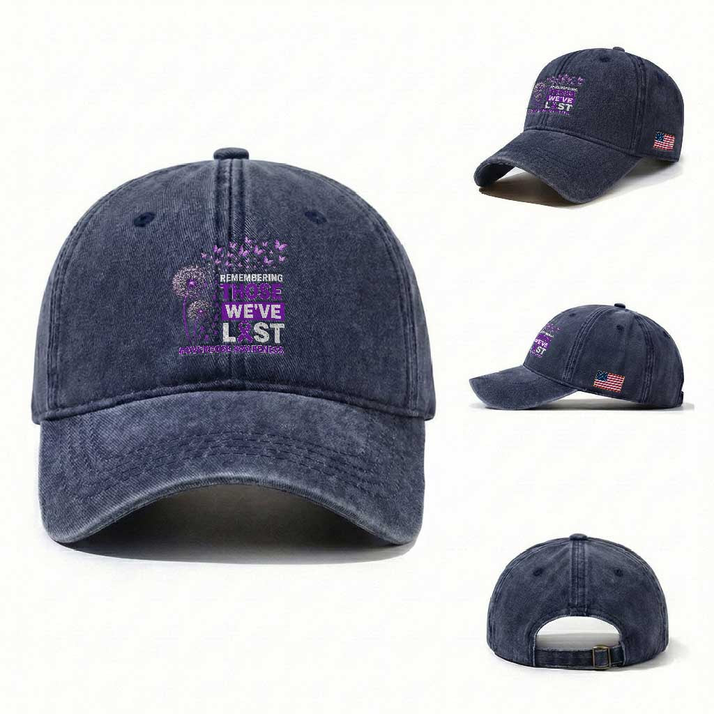 Overdose Awareness Washed Cotton Baseball Cap Remembering Those We Have Lost Dandelion Purple Ribbon Memorial