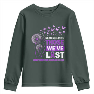 Overdose Awareness Youth Sweatshirt Remembering Those We Have Lost Dandelion Purple Ribbon Memorial
