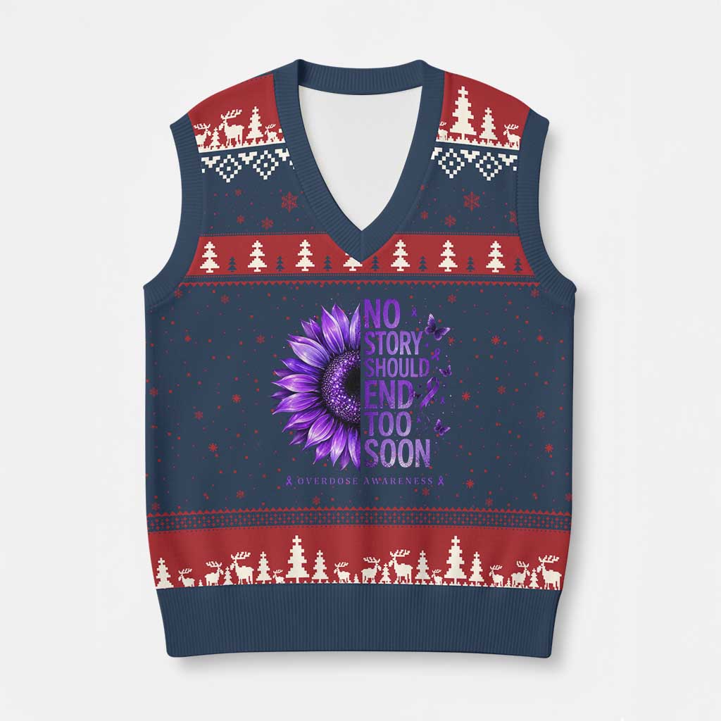 No Story Should End Too Soon Purple Sunflower Overdose Awareness V-Neck Knit Sweater Vest TS10 Navy Red Print Your Wear