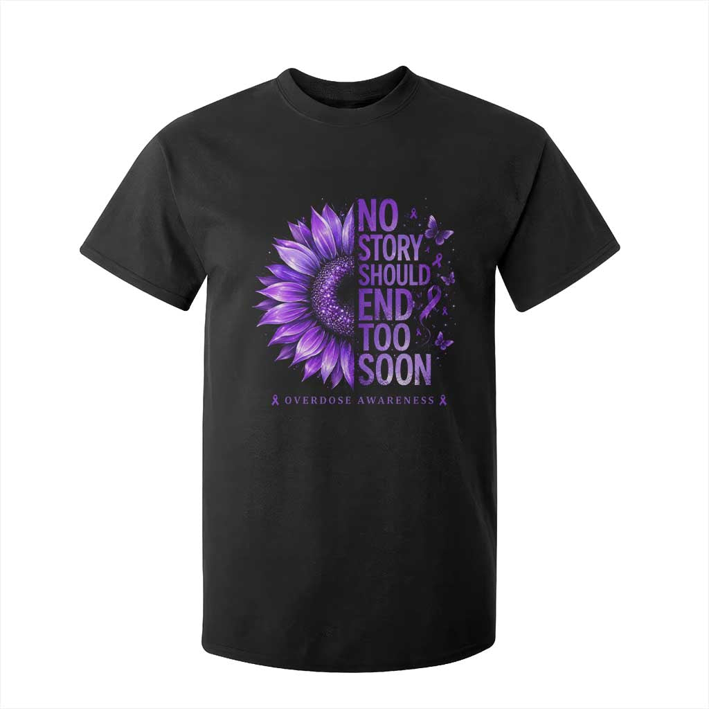 No Story Should End Too Soon Purple Sunflower Overdose Awareness T Shirt For Kid