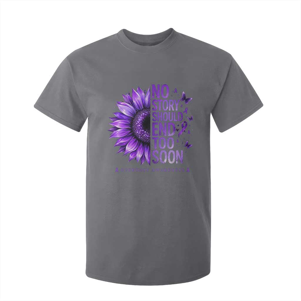 No Story Should End Too Soon Purple Sunflower Overdose Awareness T Shirt For Kid