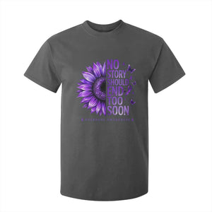 No Story Should End Too Soon Purple Sunflower Overdose Awareness T Shirt For Kid