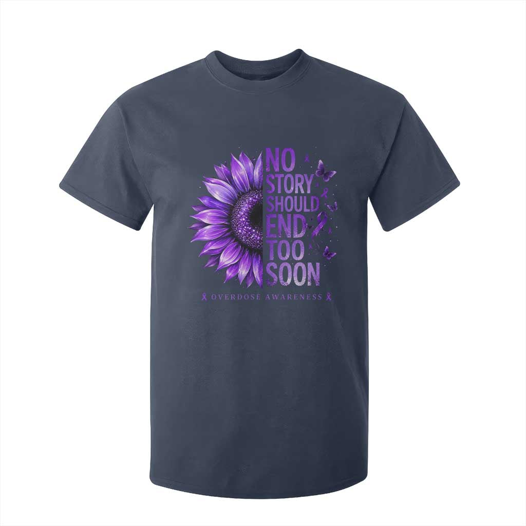 No Story Should End Too Soon Purple Sunflower Overdose Awareness T Shirt For Kid