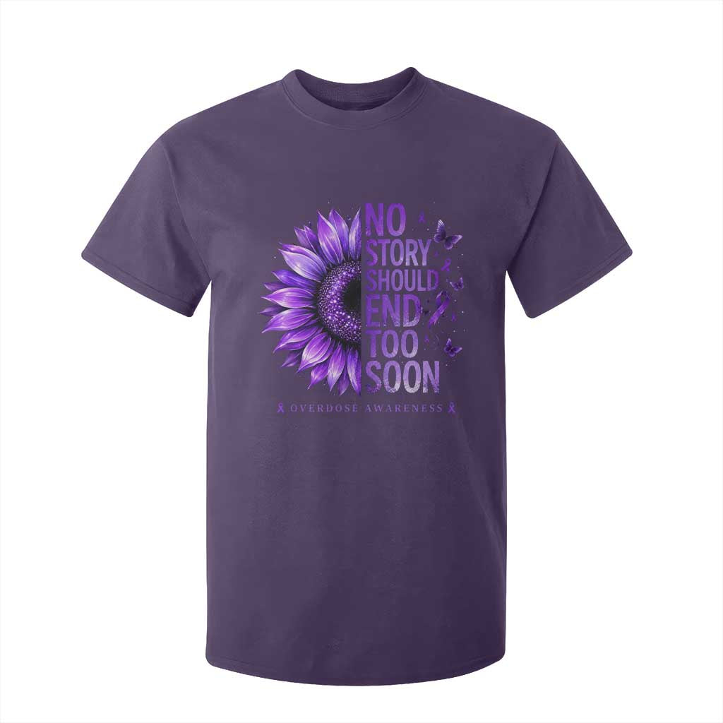 No Story Should End Too Soon Purple Sunflower Overdose Awareness T Shirt For Kid