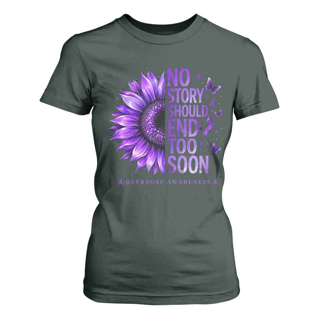 No Story Should End Too Soon Purple Sunflower Overdose Awareness T Shirt For Women