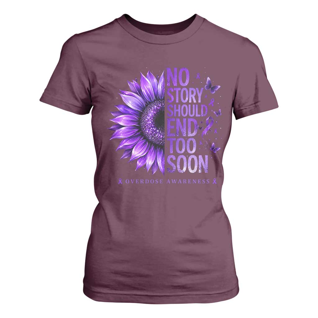 No Story Should End Too Soon Purple Sunflower Overdose Awareness T Shirt For Women