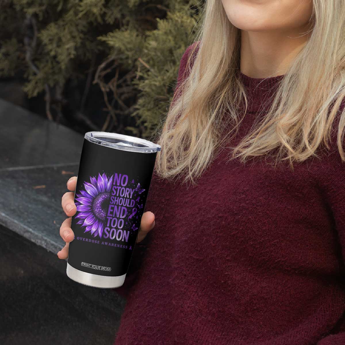 No Story Should End Too Soon Purple Sunflower Overdose Awareness Tumbler Cup