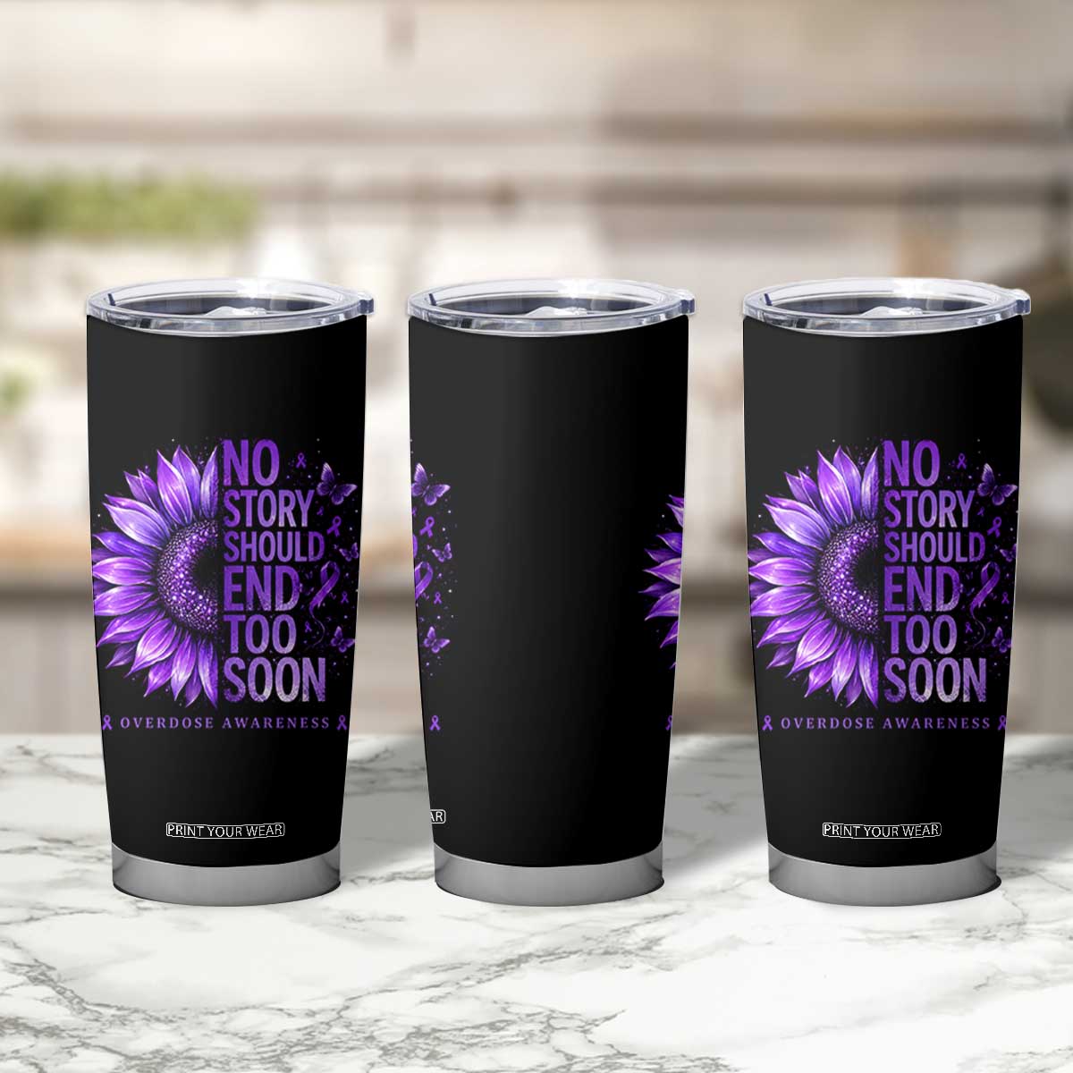No Story Should End Too Soon Purple Sunflower Overdose Awareness Tumbler Cup