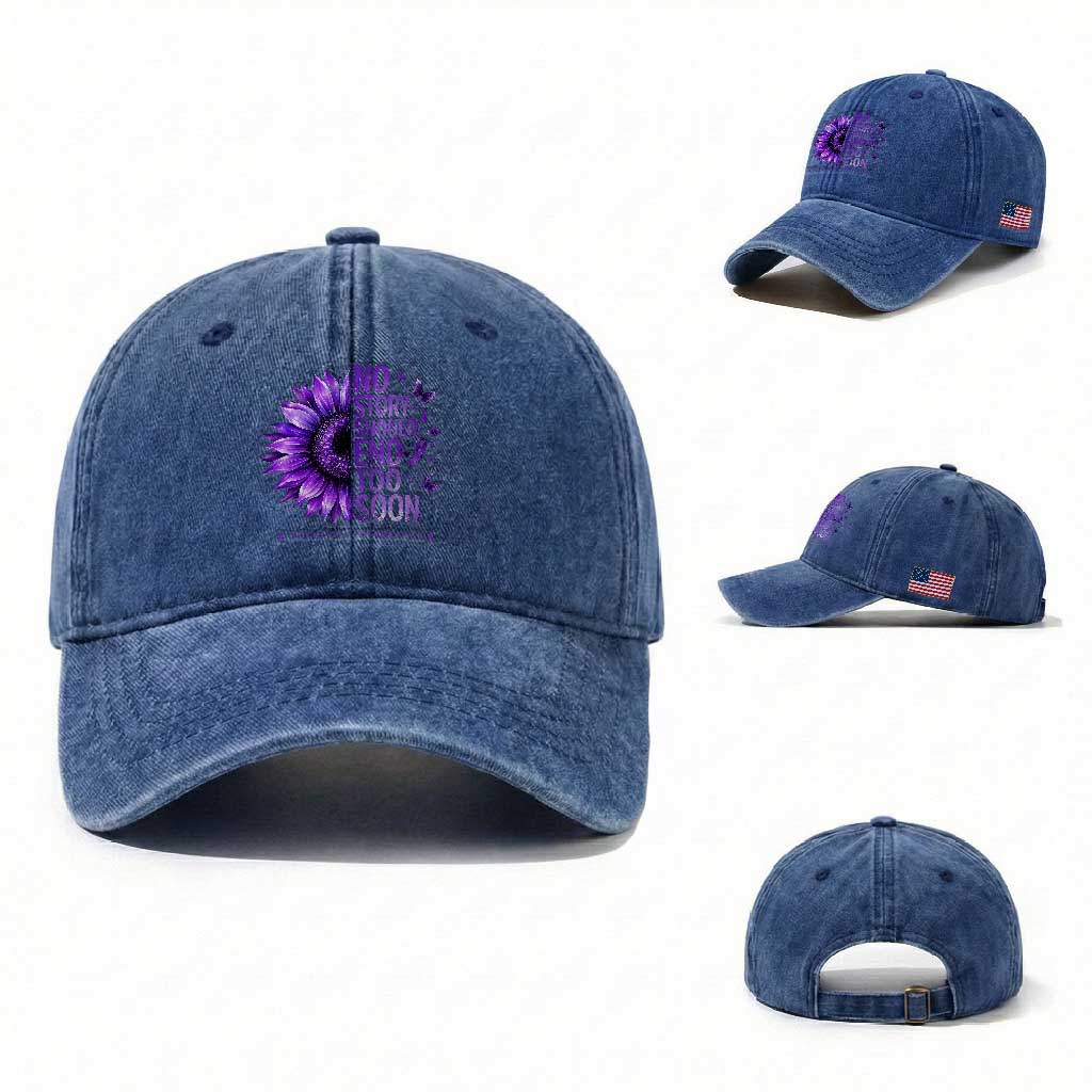 No Story Should End Too Soon Purple Sunflower Overdose Awareness Washed Cotton Baseball Cap