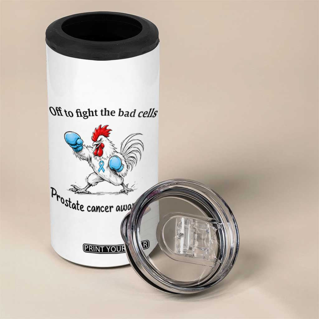 Prostate Cancer Awareness 4 in 1 Can Cooler Tumbler Rooster Light Blue Ribbon Survivor Chemotherapy Gift