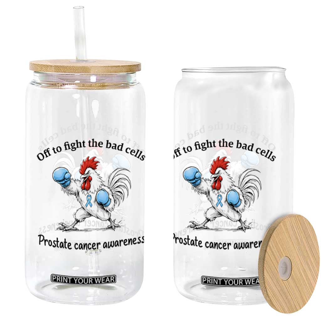 Prostate Cancer Awareness Glass Can Rooster Light Blue Ribbon Survivor Chemotherapy Gift