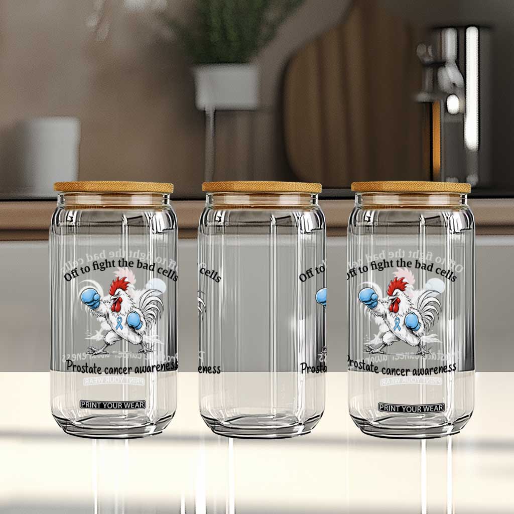 Prostate Cancer Awareness Glass Can Rooster Light Blue Ribbon Survivor Chemotherapy Gift