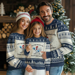 Prostate Cancer Awareness Ugly Christmas Sweater Rooster Light Blue Ribbon Survivor Chemotherapy Gift