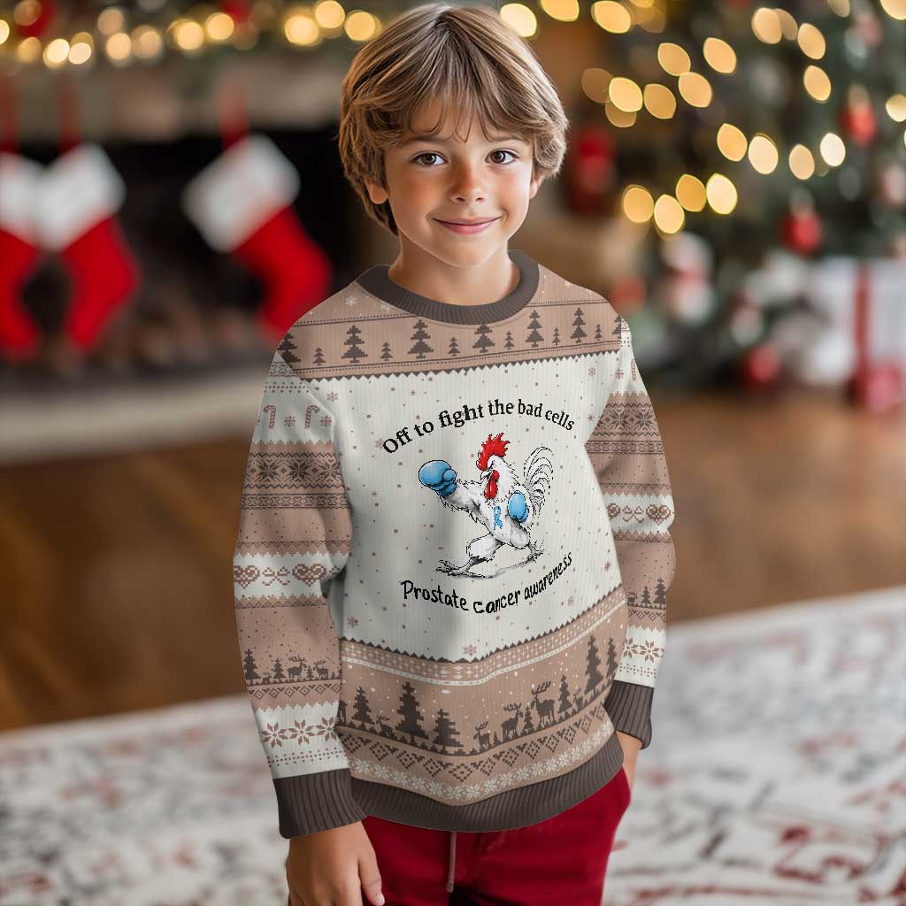 Prostate Cancer Awareness Ugly Christmas Sweater Rooster Light Blue Ribbon Survivor Chemotherapy Gift