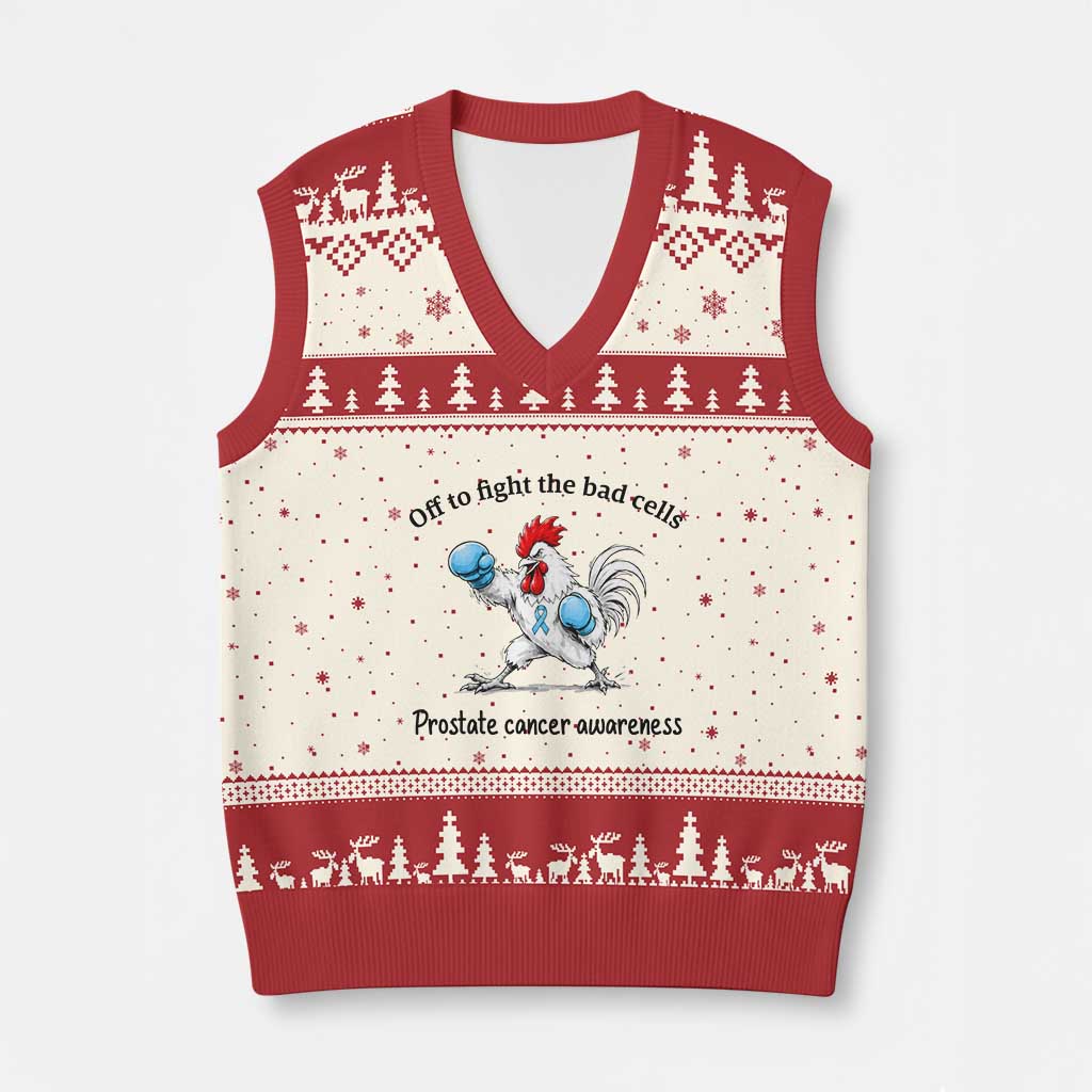 Prostate Cancer Awareness V-Neck Knit Sweater Vest Rooster Light Blue Ribbon Survivor Chemotherapy Gift TS10 Beige Red Print Your Wear