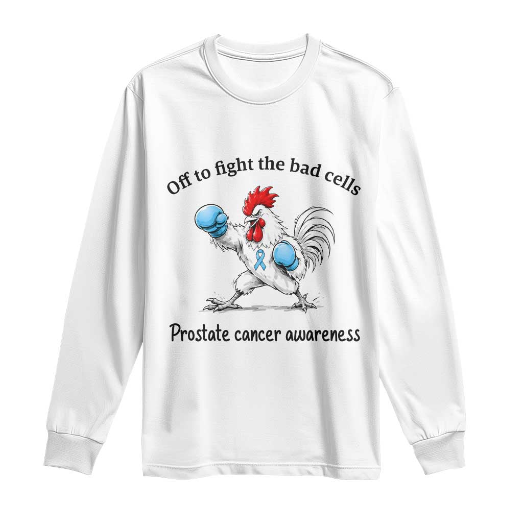Prostate Cancer Awareness Long Sleeve Shirt Rooster Light Blue Ribbon Survivor Chemotherapy Gift TS10 White Print Your Wear