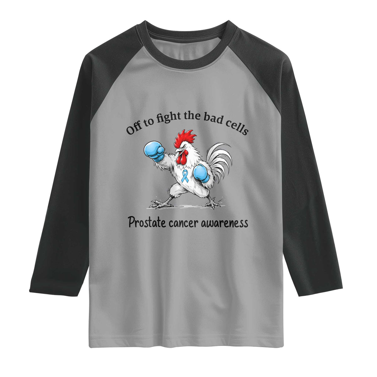 Prostate Cancer Awareness Raglan Shirt Rooster Light Blue Ribbon Survivor Chemotherapy Gift