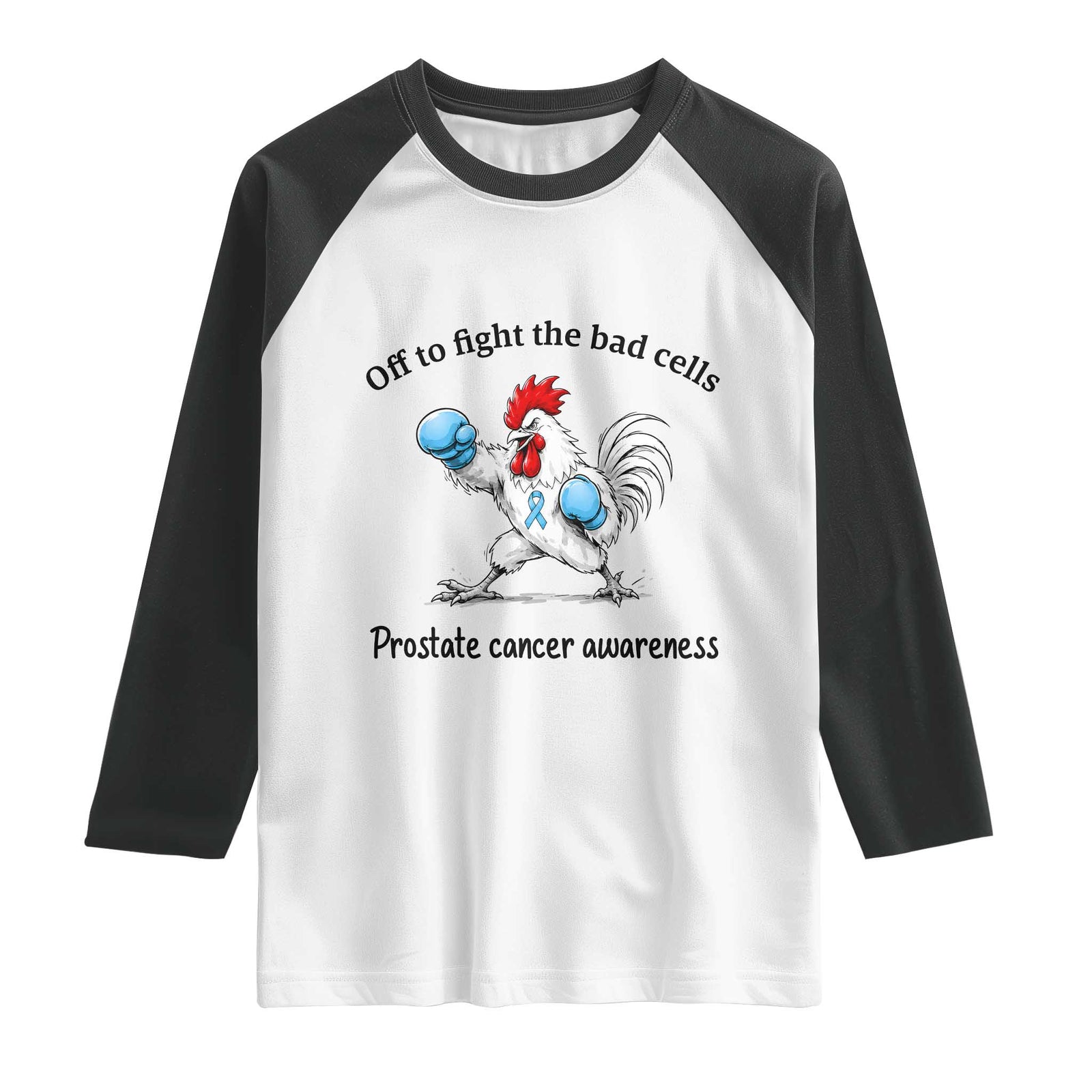 Prostate Cancer Awareness Raglan Shirt Rooster Light Blue Ribbon Survivor Chemotherapy Gift TS10 White Black Print Your Wear