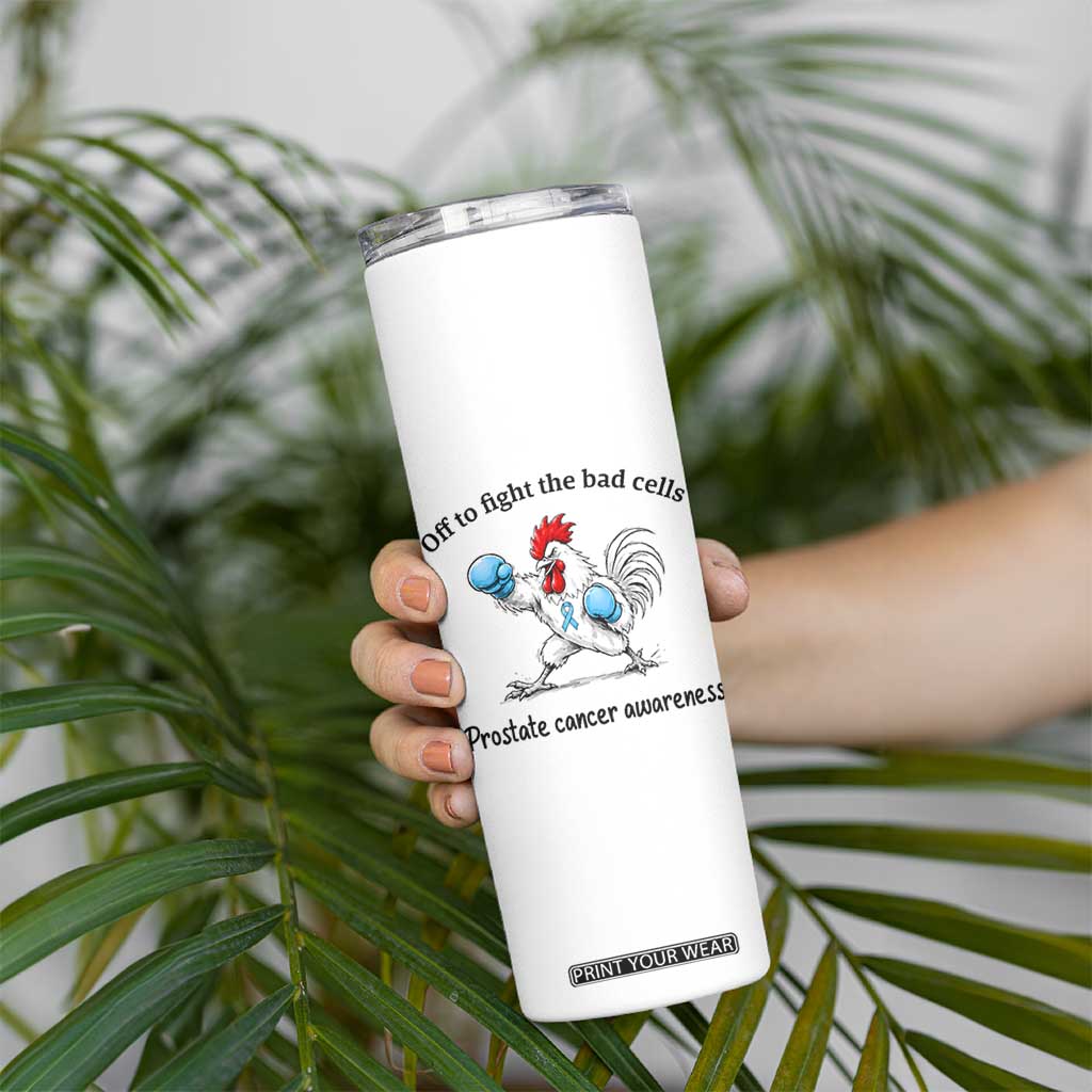 Prostate Cancer Awareness Skinny Tumbler Rooster Light Blue Ribbon Survivor Chemotherapy Gift