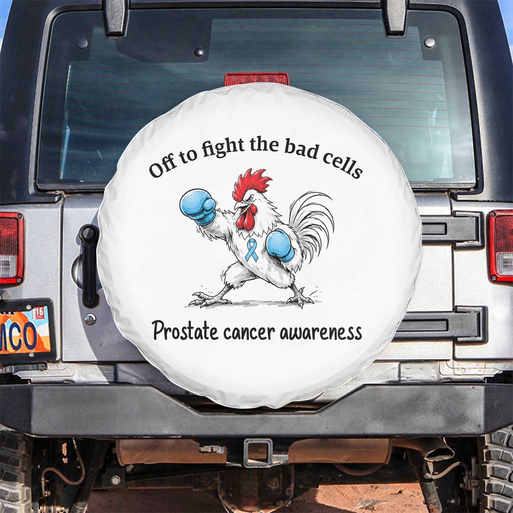 Prostate Cancer Awareness Spare Tire Cover Rooster Light Blue Ribbon Survivor Chemotherapy Gift TS10 No hole White Print Your Wear